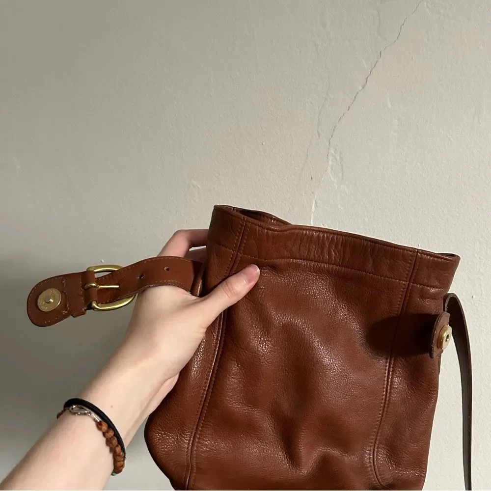 Vintage Coach 4156 Toffee Brown Leather Soho Belted Bucket Buckle Pouch Bag